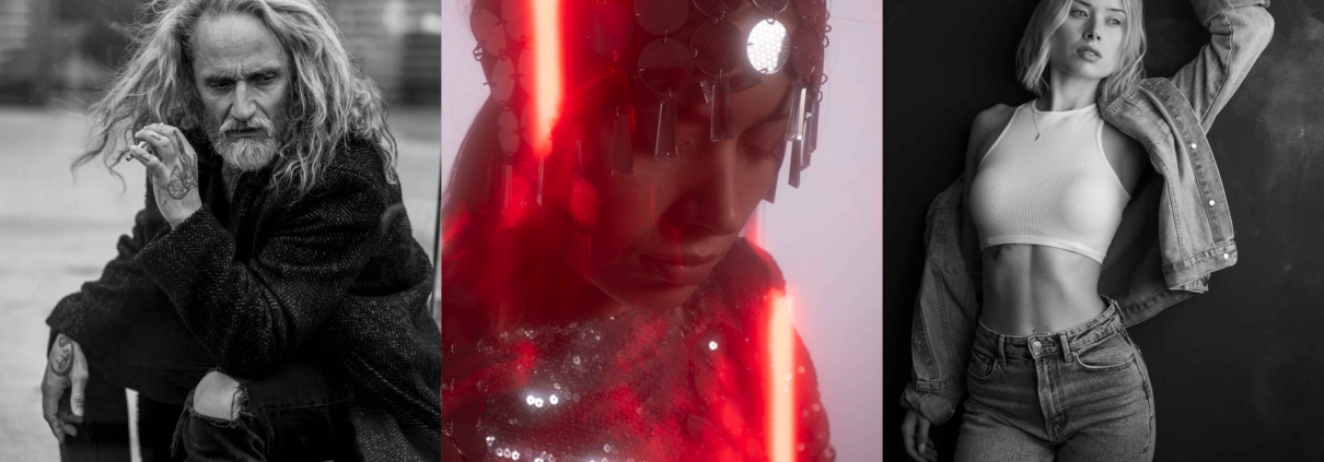 drei Portraits verschiedener Modells zu einem Bild vereint